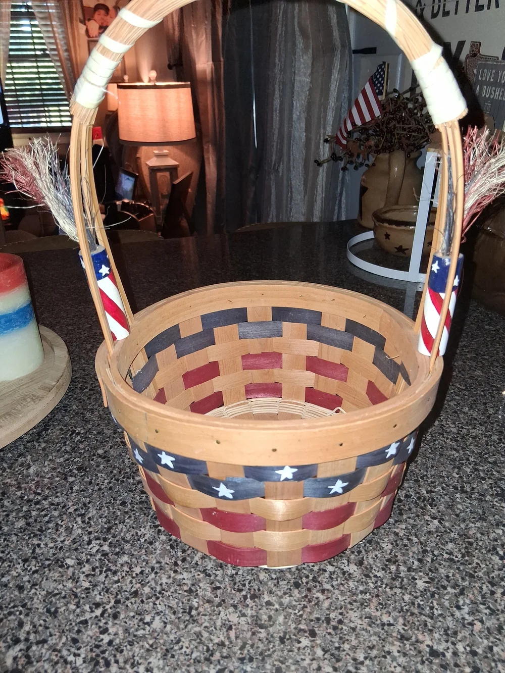 Handwoven Patriotic Red, White & Blue Wicker Basket